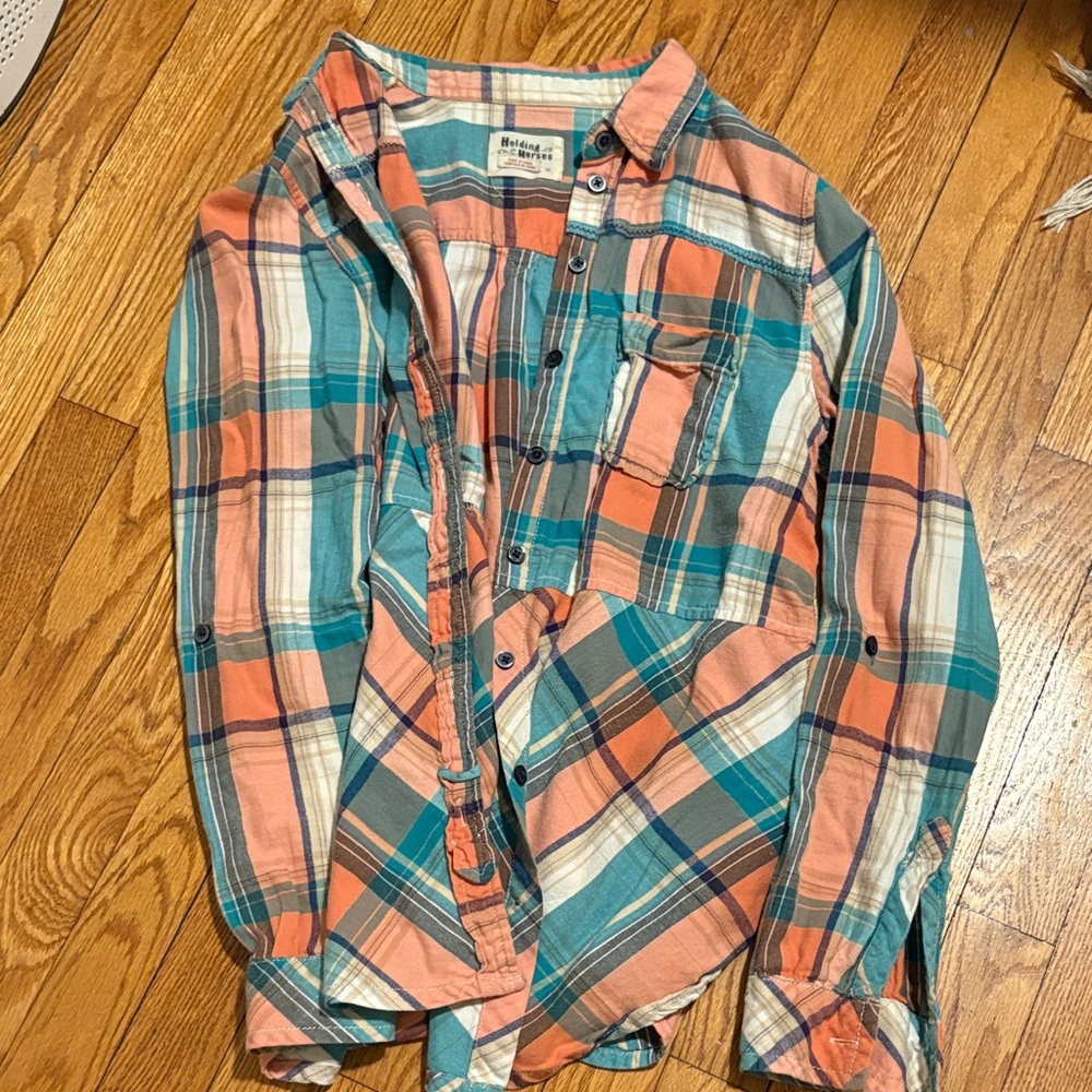 Colorful Flannel Plaid Button-Up Shirt
